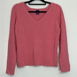 🌞 High Sierra vintage pink long sleeve v-neck pullover cable knit sweater XL